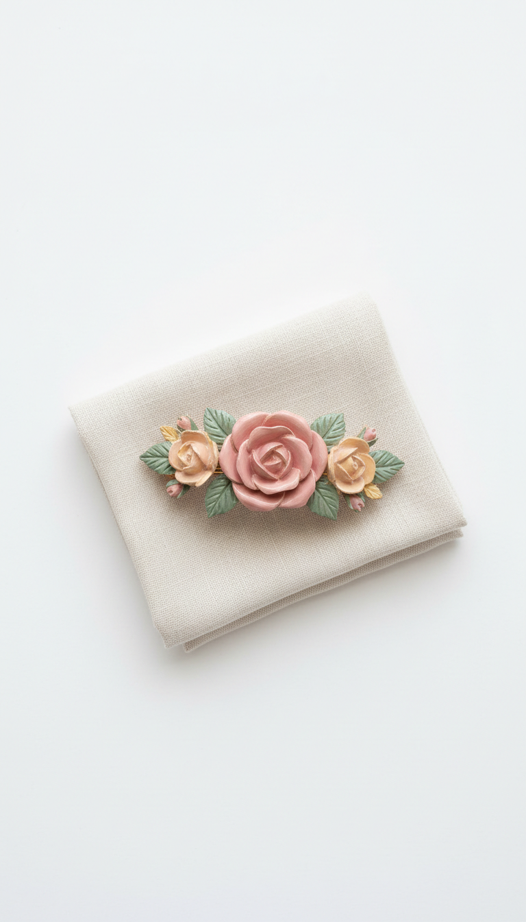 Barrette Rose Blush motif floral