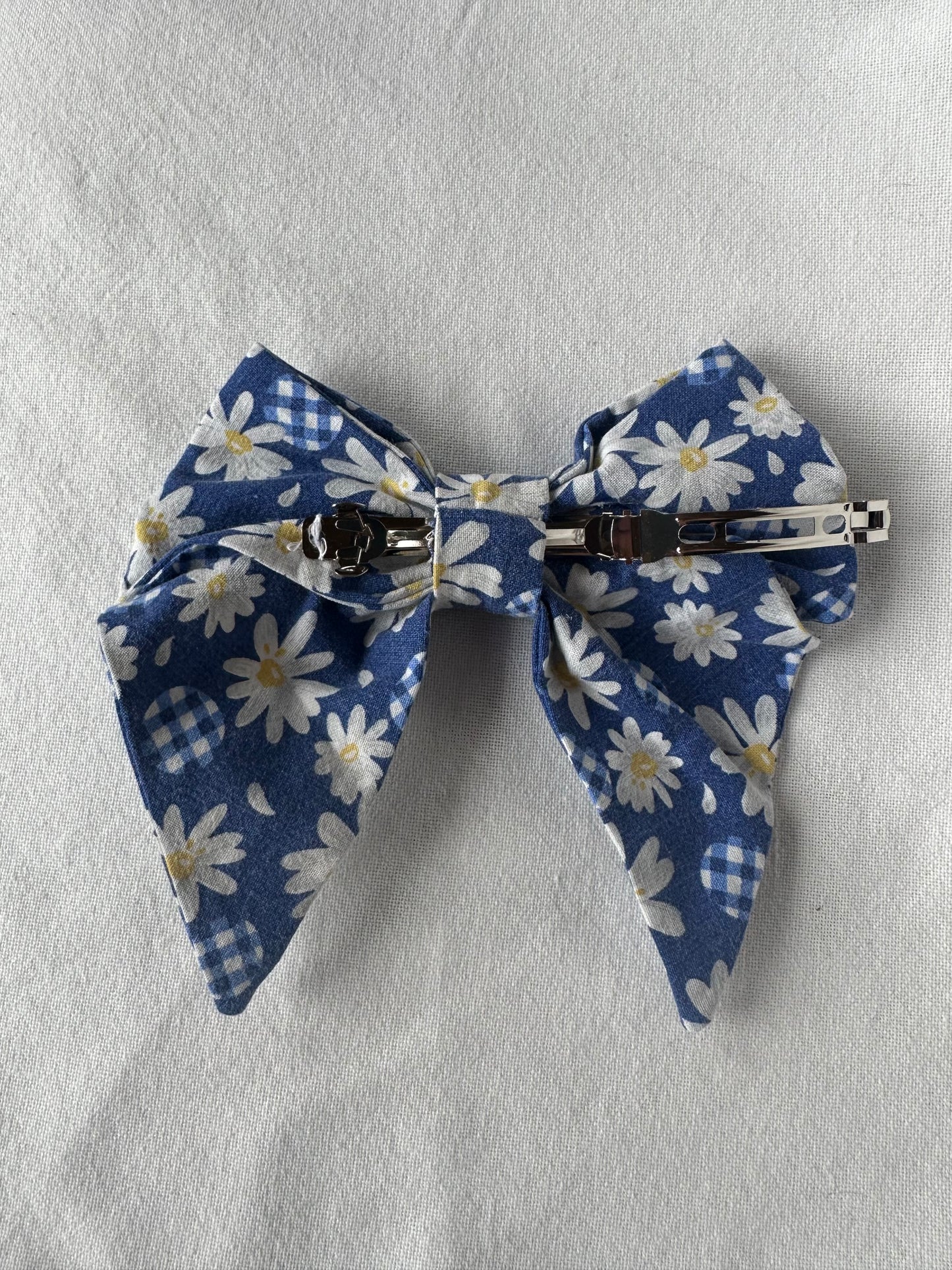 Maxi blue gingham and daisy bow
