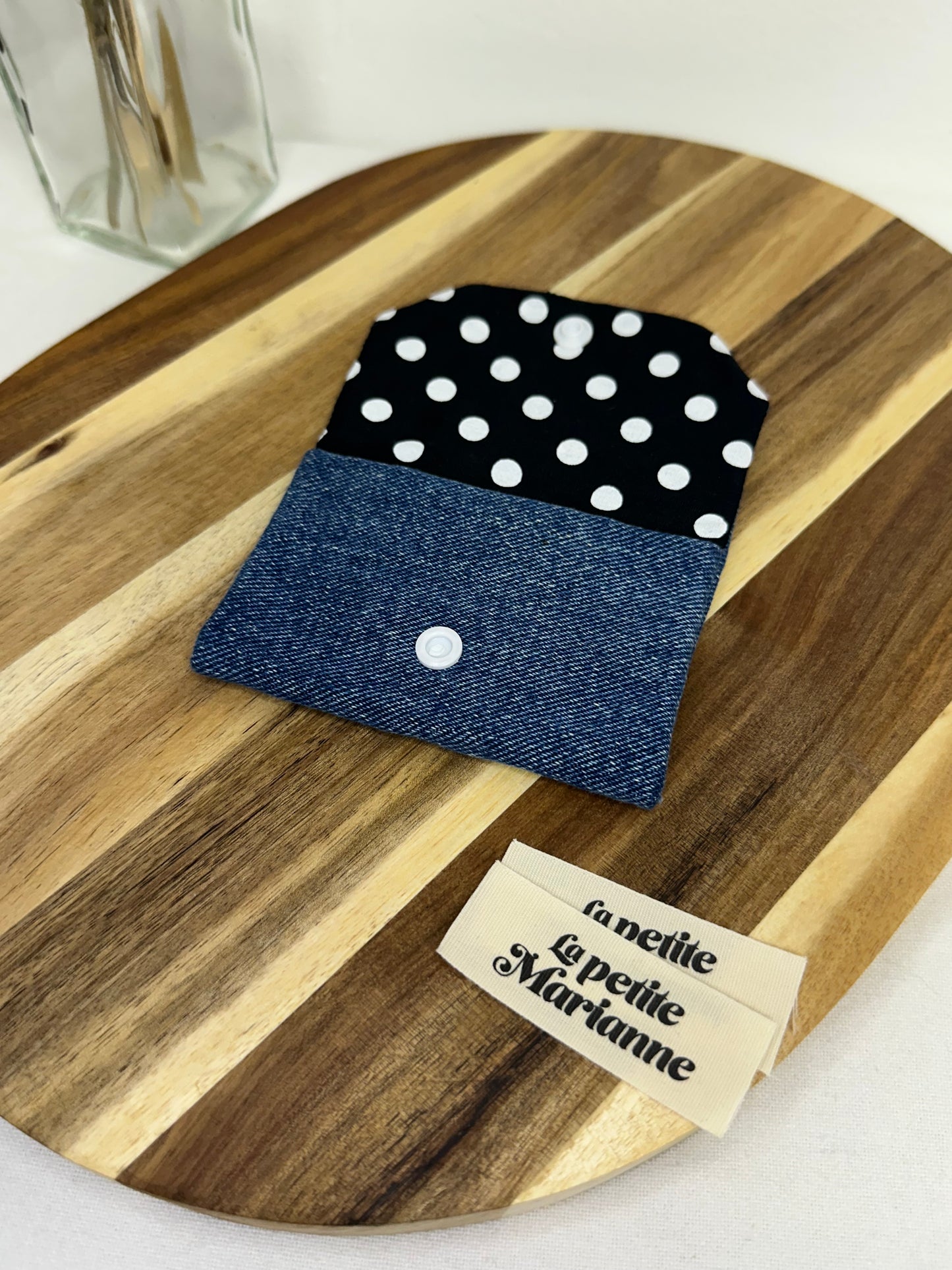 Porte-carte en jean et pois