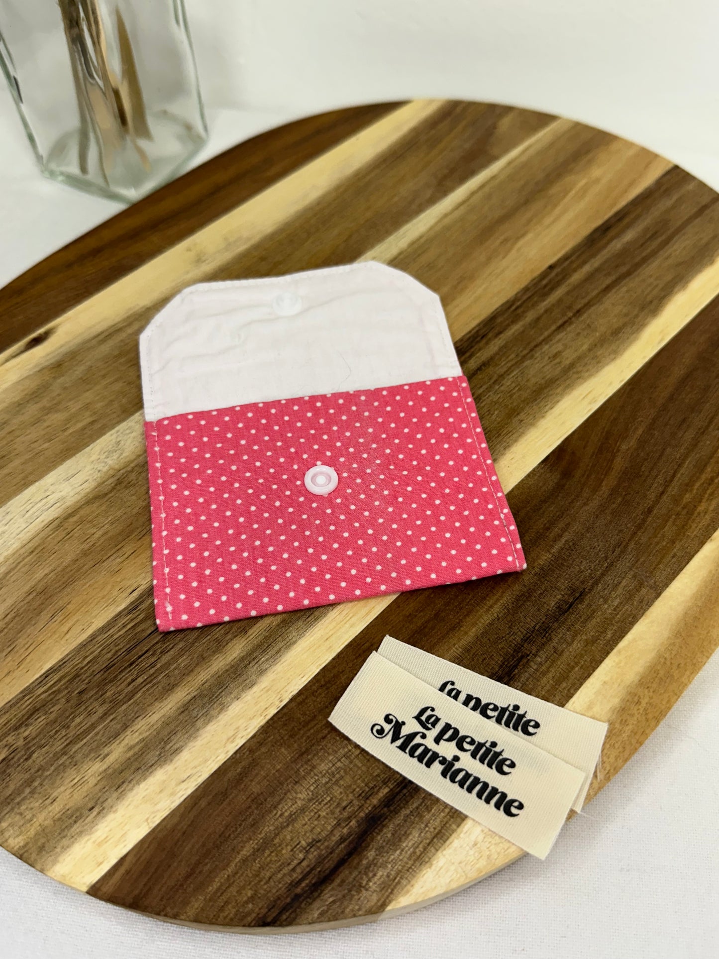 Pink polka dot card holder