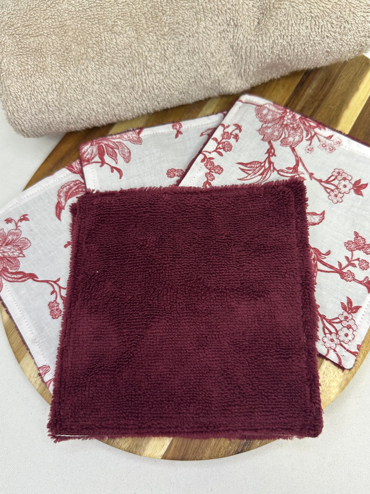 Lot de 5 cotons lavables floral rouge