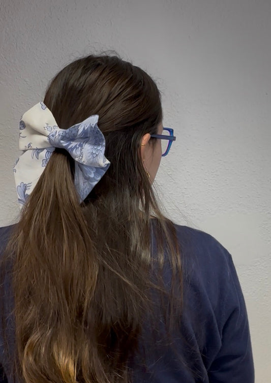 Large blue floral bow