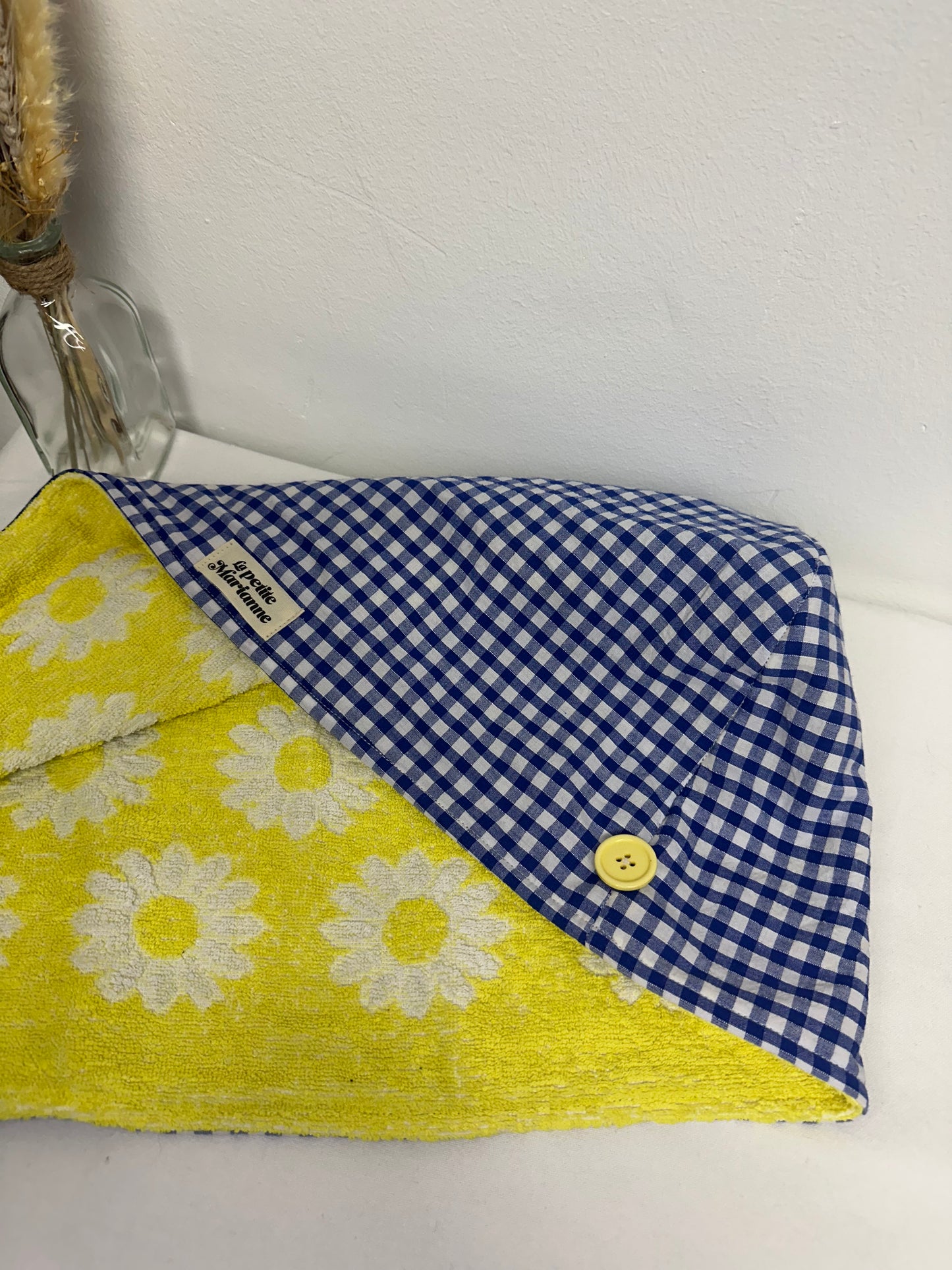 Serviette cheveux vichy bleu