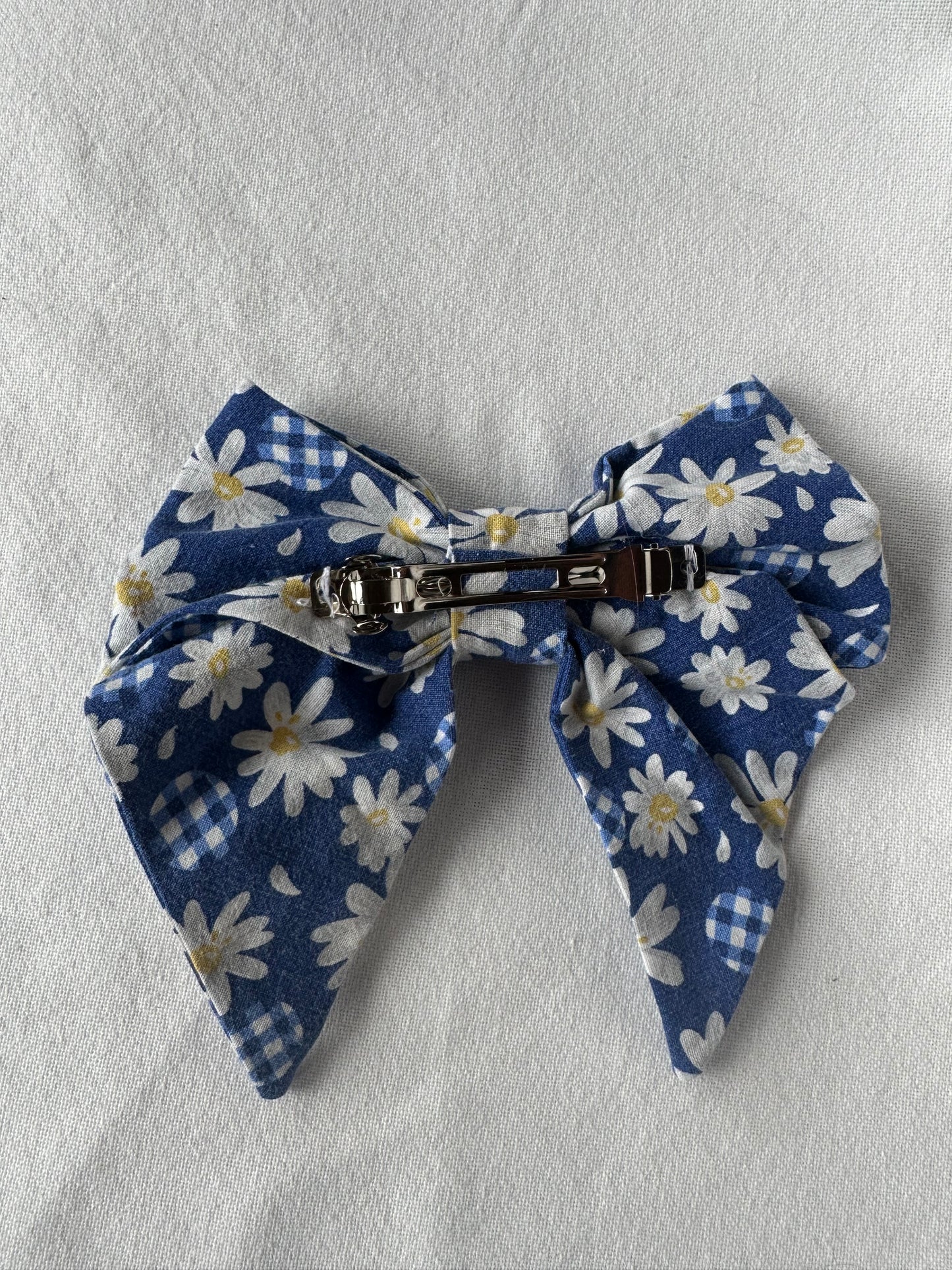 Maxi blue gingham and daisy bow