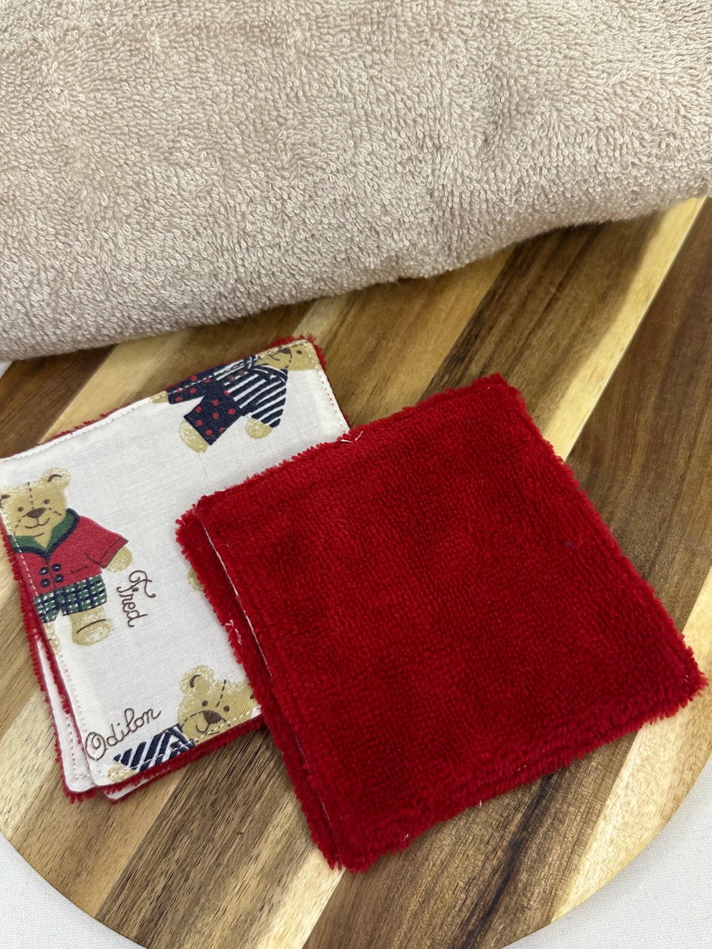 Lot de 5 cotons lavables oursons rouges