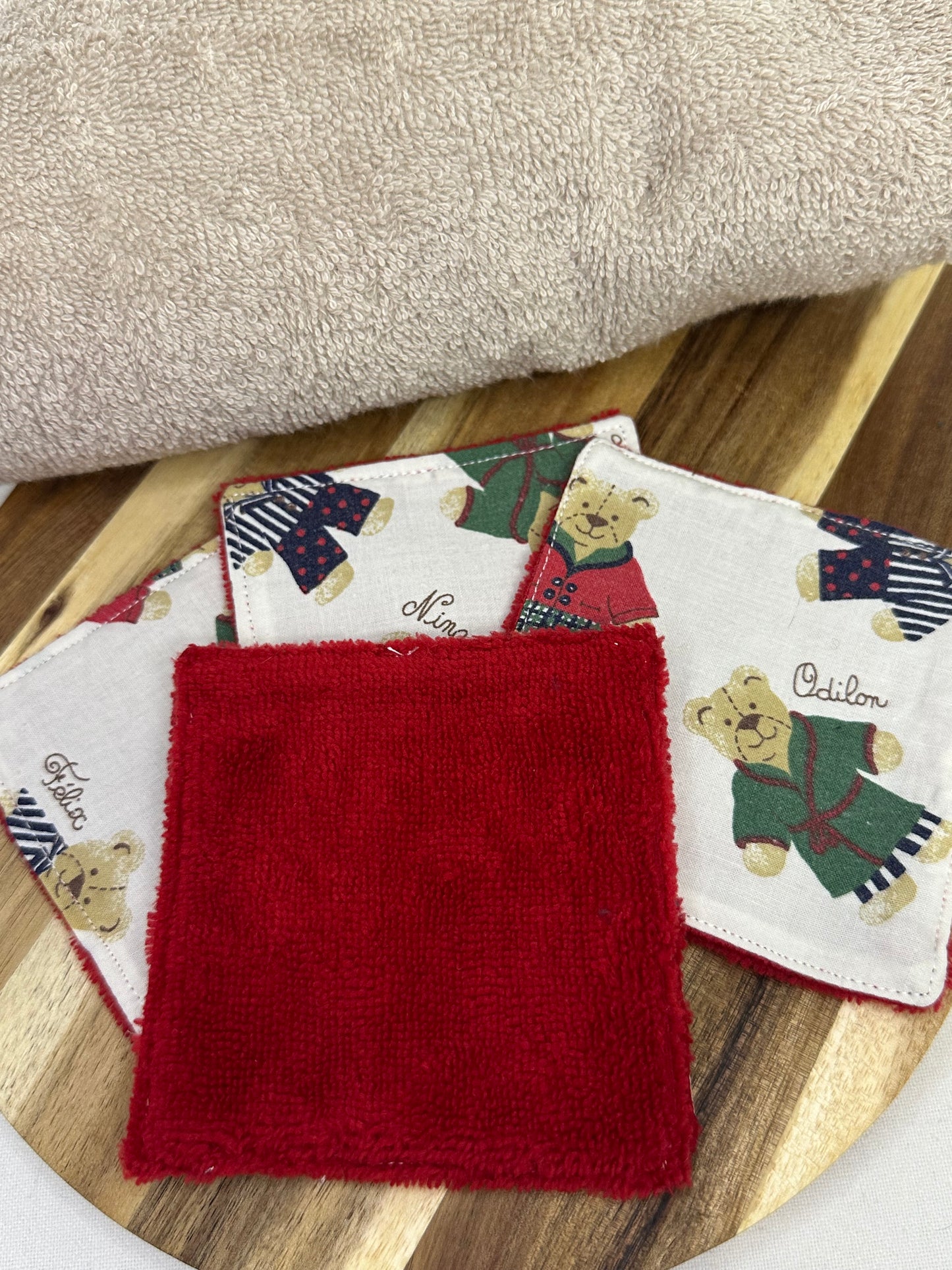 Lot de 5 cotons lavables oursons rouges