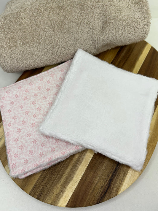 Lot de 5 cotons lavables petites fleurs roses
