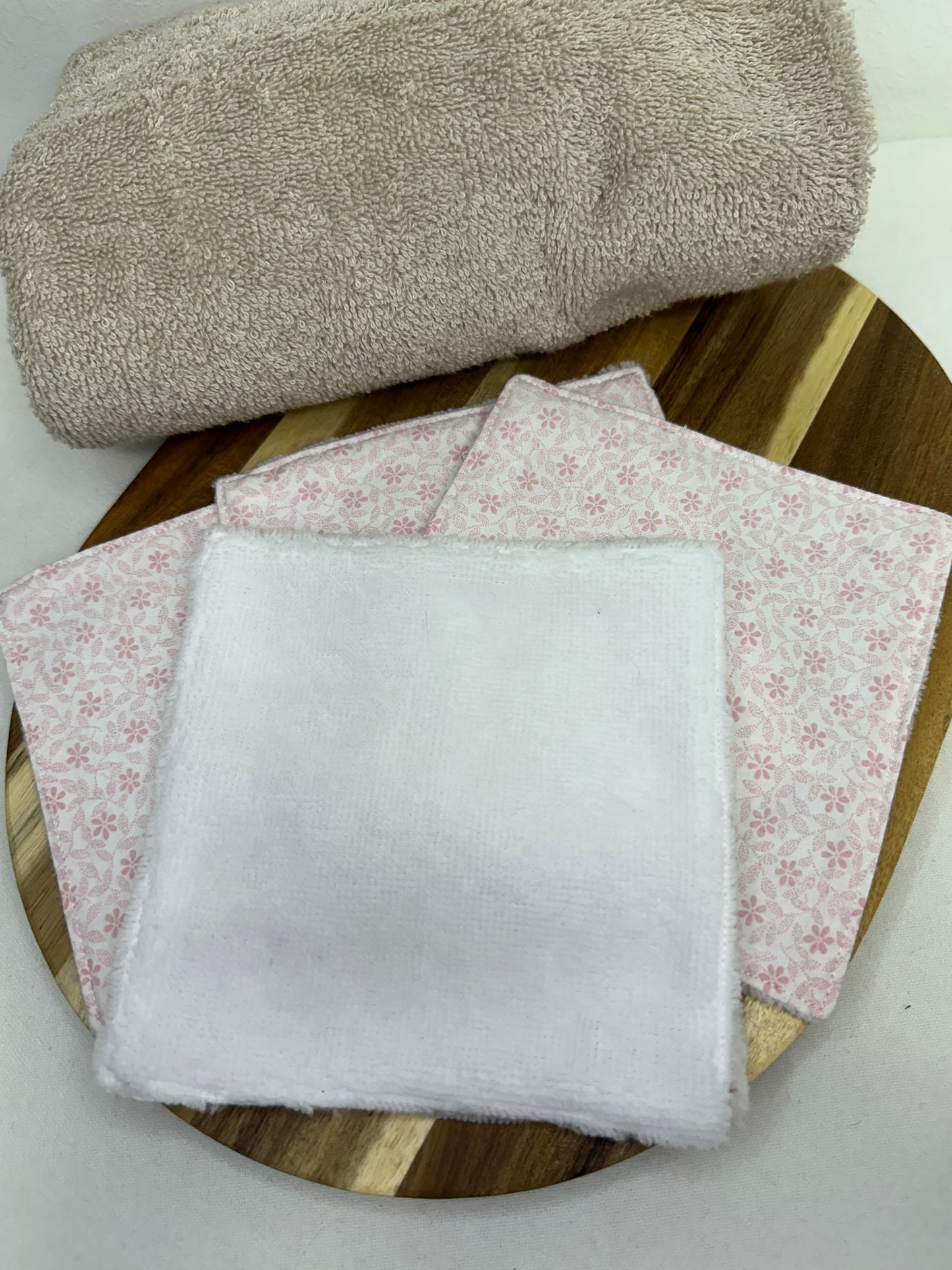 Lot de 5 cotons lavables petites fleurs roses