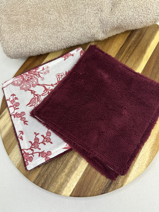 Lot de 5 cotons lavables floral rouge