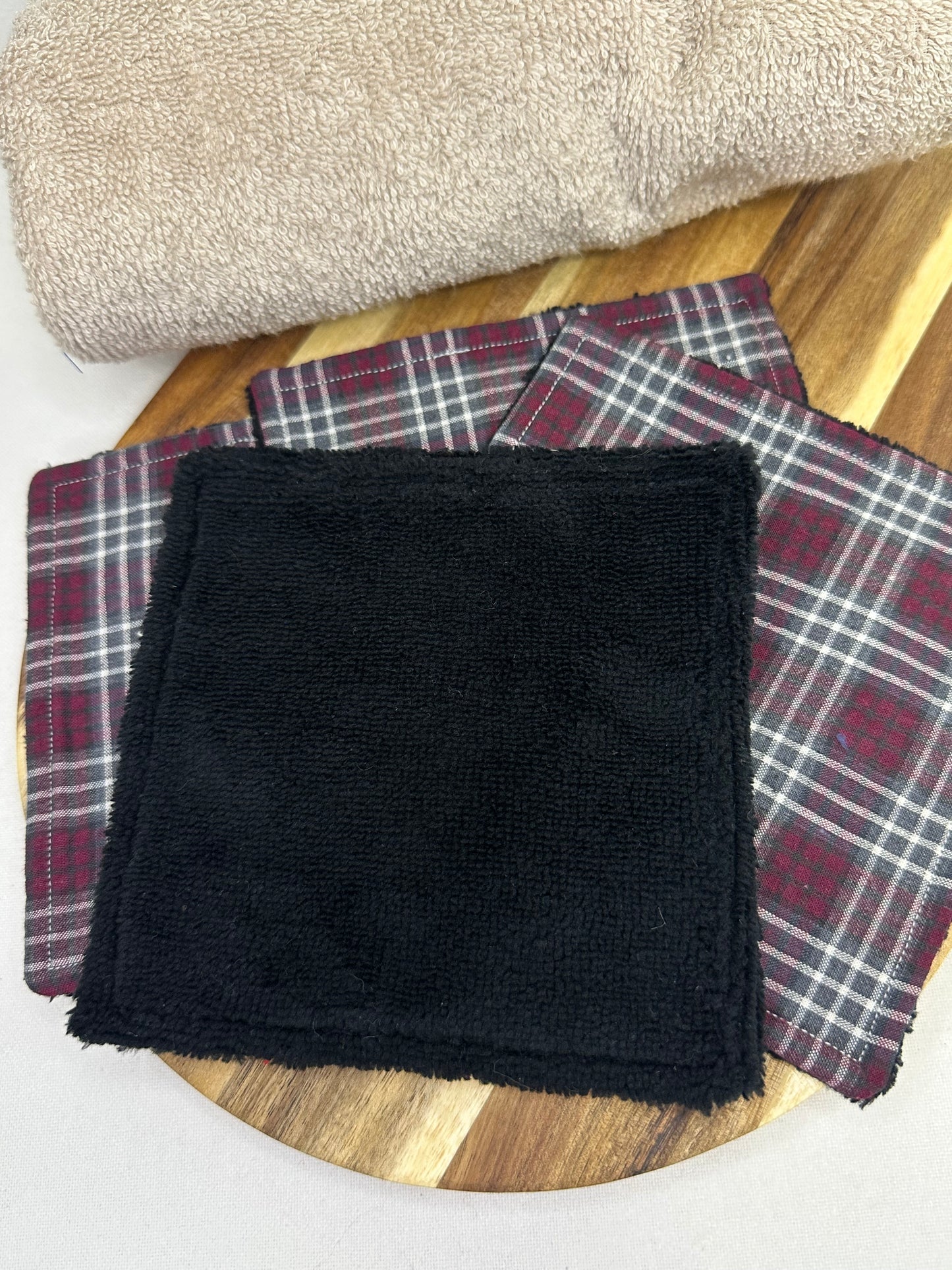 Lot de 5 cotons lavables tartan bordeaux