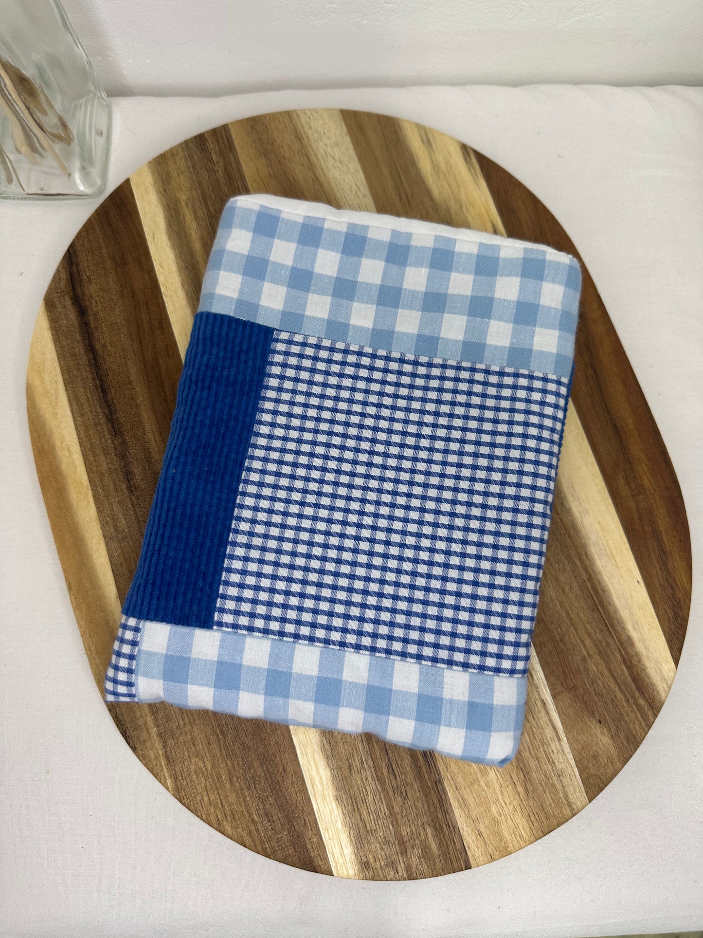 Housse à livre poche patchwork bleu