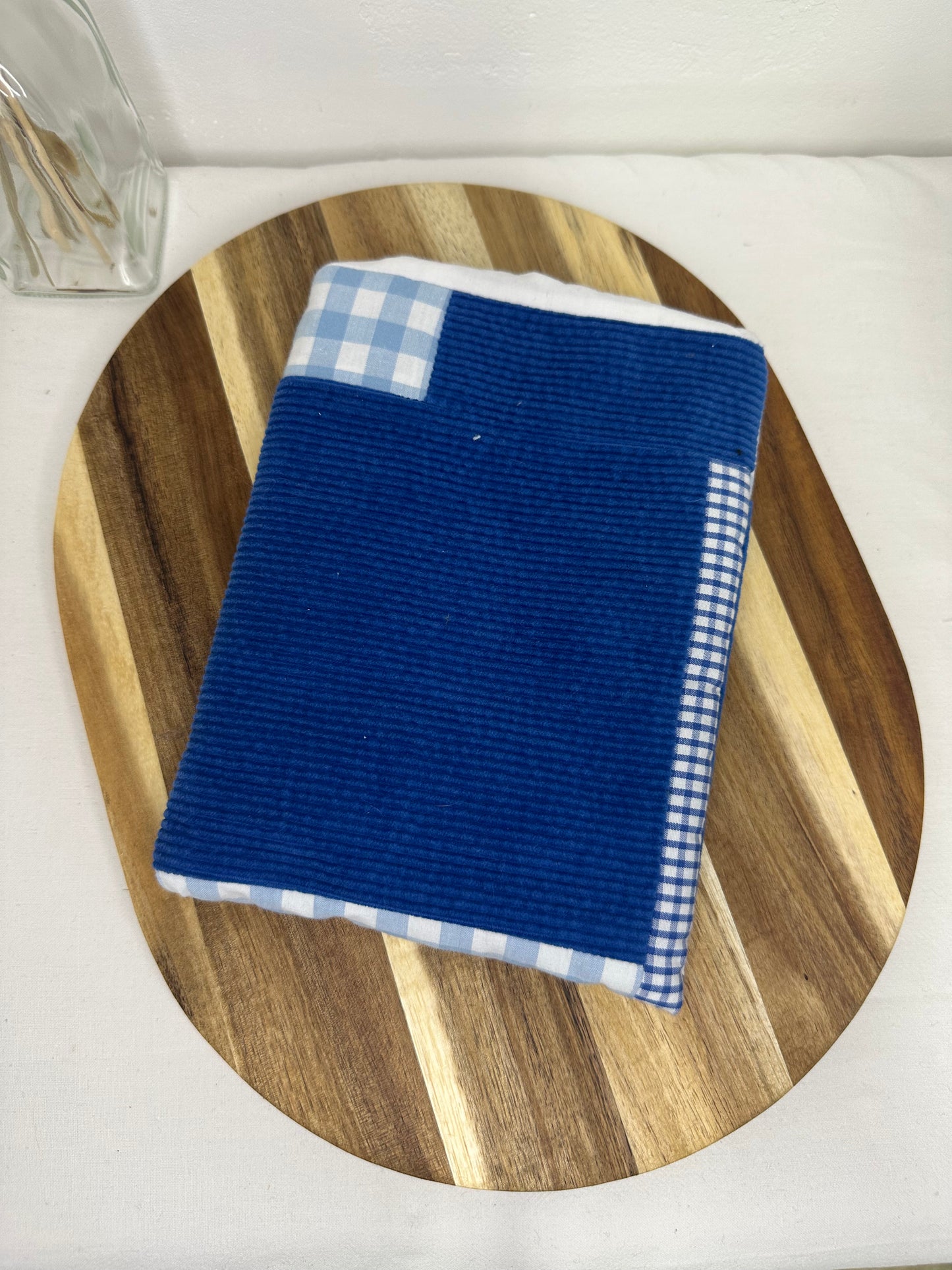 Housse à livre poche patchwork bleu